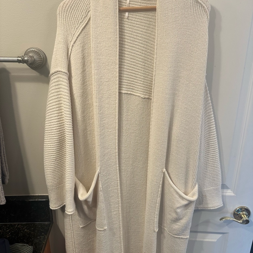 Free People Cream Open Front Cardigan
